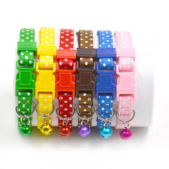 1Pc Adjustable Dot Printed Little Dog Collars Cat Puppy Pets Supplies With Bell 6 Colors