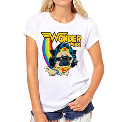 Hippie Danced Pug Dog Funny Lovely Animal Loose Women Round Neck Short Sleeve Print T-shirt Ladies Tops Tees