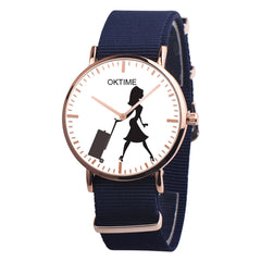 Fashion City Girl Fresh Pattern Canvas Band Quartz Unisex Wrist Watch Gift