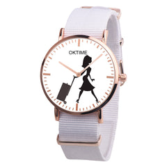 Fashion City Girl Fresh Pattern Canvas Band Quartz Unisex Wrist Watch Gift