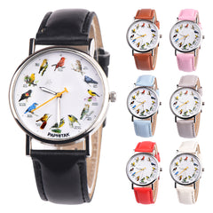 Fashion Birds Animal Round Dial Quartz Analog Women Date Shopping Wrist Watch