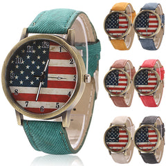 Unisex Vintage United States Flag Dial Denim Band Quartz Analog Wrist Watch