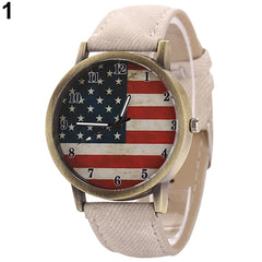 Unisex Vintage United States Flag Dial Denim Band Quartz Analog Wrist Watch