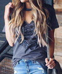 Fashion Tops Tee For Summer 2019 Printed V-Neck T-shirt Women Sexy Short Sleeve Tees t-shirt femme imprime Tops
