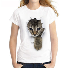 3D cat Print Casual Harajuku Women T-Shirt Summer Short sleeve Casual Round neck Cheap Clothes China Top