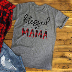 Blessed Mama Letter Print Gray T-Shirt Women's Clothes Short Sleeve Casual Loose T shirt Tee Basic Tops