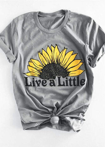 T-Shirt Live A Little Sunflower Short Sleeve O-Neck T-Shirt Female Light Grey 2018 Summer t shirt Ladies Tops Tee