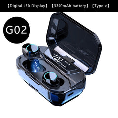 G02 V5.0 Bluetooth Stereo Earphone Wireless IPX7 Waterproof Touch Earbuds Headset 3300mAh Battery LED Display Type-c Charge Case