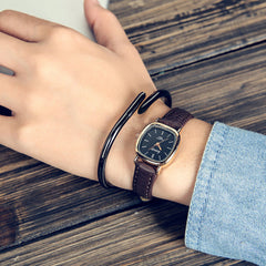 Vintage Square Thin Faux Leather Band Unisex Quartz Analog Couple Wrist Watch