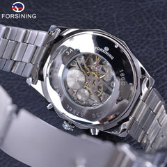 Silver Stainless Steel Waterproof Mens Skeleton Watches Top Brand Luxury Transparent Mechanical Male Wrist Watch