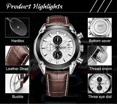 JEDIR Chronograph Military Watches Men Casual Sports Leather Strap Watch