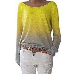 Autumn Ladies Long Sleeve T-Shirt O-Neck Sexy Gradient Digital Print Women T-Shirts Fashion Loose Top T-Shirt Plus Size 3XL