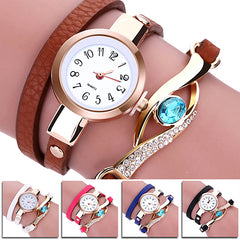 Lady Blue Eye Infinity Multilayer Faux Leather Charm Bracelet Quartz Wrist Watch