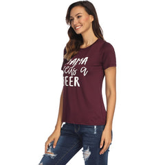 Thanksgiving T-Shirt MAMA needs a beer Letter Printing Shirt Women's O neck Top Tee