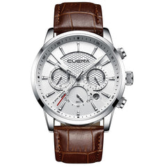 CUENA Men's Watches Stopwatch Date Luminous Hands Genuine Leather 30M Waterproof Clock Man Quartz Watches Men Fashion Watch