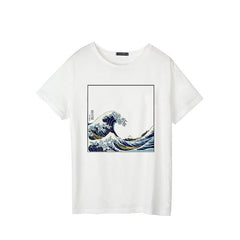 Summer Female Wave Japanese Print Fun Short-sleeved T-shirt Wave O-Neck T-shirt