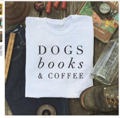 Clothing O-Neck Stylish TeeDogs Books & Coffee T-Shirt Tumblr Letter Dog Harajuku Coffee Lovers Camisetas Tops