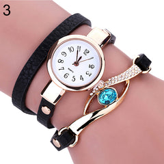 Lady Blue Eye Infinity Multilayer Faux Leather Charm Bracelet Quartz Wrist Watch