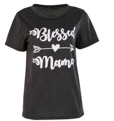 Blessed Mama Letter Printing Women T-Shirt O-Neck Short Sleeve Top Tees