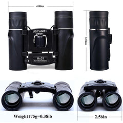 USCAMEL 8x21 Compact Zoom Binoculars Long Range 3000m Folding HD Powerful Mini Telescope Bak4 FMC Optics Hunting Sports Black