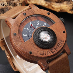 Unique Compass Turntable Design Mens Wooden Watch