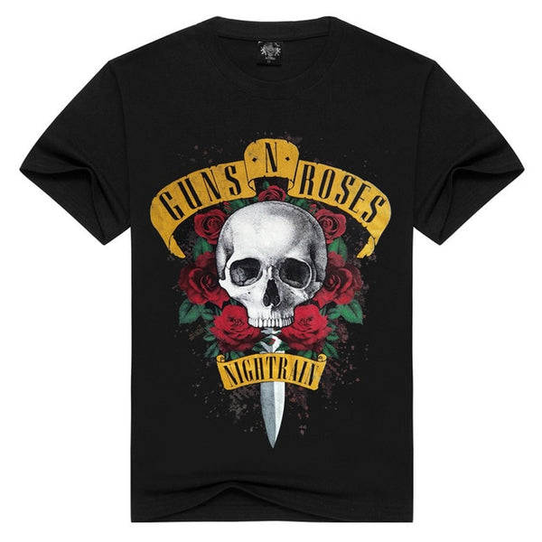 Men's T-shirts GUNS N ROSE NIGHTRIAN t shirt men mans tshirt summer cotton black t-shirt punk skull rose design