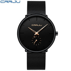 Crrju  Mens Watches Top Brand Luxury Quartz Watch, Men Casual Slim Mesh Steel Waterproof Sport Watch Relogio Masculino