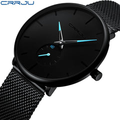 Crrju  Mens Watches Top Brand Luxury Quartz Watch, Men Casual Slim Mesh Steel Waterproof Sport Watch Relogio Masculino
