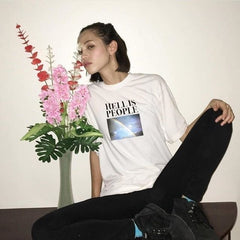 Men Women Tumblr Grunge Tee Hell Is People Rainbow Print Quotes Graphic T Shirt Harajuku Street Wear Cool Outfit