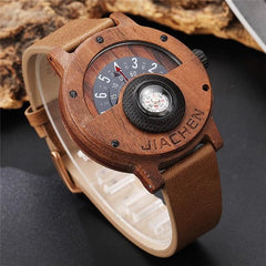 Unique Compass Turntable Design Mens Wooden Watch