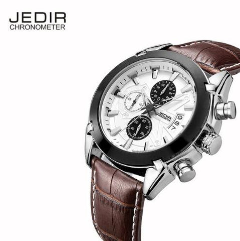 JEDIR Chronograph Military Watches Men Casual Sports Leather Strap Watch