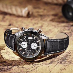 JEDIR Chronograph Military Watches Men Casual Sports Leather Strap Watch