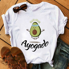 Kawaii Cartoon Avocado Short Sleeve T-shirt Women Casual Avocado Graphic Tops Female Tee Summer Women T-shirts Tops