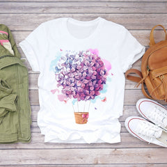Women 2020 Summer Short Sleeve Floral Flower Fashion Lady T-shirts Top T Shirt Ladies Womens Graphic Female Tee T-Shirt