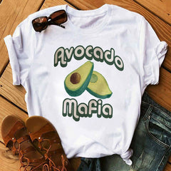 Kawaii Cartoon Avocado Short Sleeve T-shirt Women Casual Avocado Graphic Tops Female Tee Summer Women T-shirts Tops