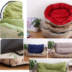 Detachable Dog Cat Beds with Dog Paw Pattern Round - Red