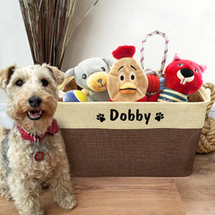 Customized Pet Toy Storage Box Free Dog Name Printing Canvas Dog Cat Storage Container Foldable Storage Bag For Dogs Cats