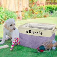 Customized Pet Toy Storage Box Free Dog Name Printing Canvas Dog Cat Storage Container Foldable Storage Bag For Dogs Cats