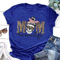 Leopard Skull Head Mom Life Print Women T Shirt Short Sleeve O Neck Loose Women Tshirt Ladies Fashion Tee Shirt Tops Clothes