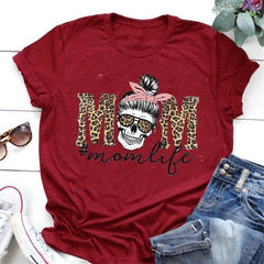 Leopard Skull Head Mom Life Print Women T Shirt Short Sleeve O Neck Loose Women Tshirt Ladies Fashion Tee Shirt Tops Clothes